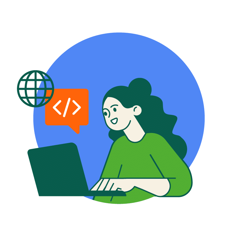 Illustration représentant une technicienne en informatique travaillant à un ordinateur