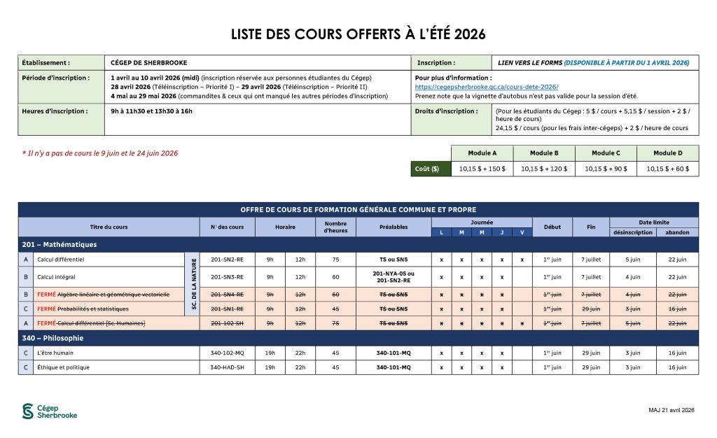 Tableau des cours ete 2026 maj21 04 2026 Page 1